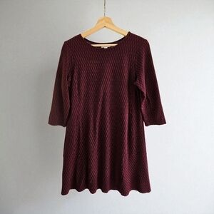 J. Jill Ponte Dress Maroon & Black Diamond Pattern, Tight Knit, Size Small